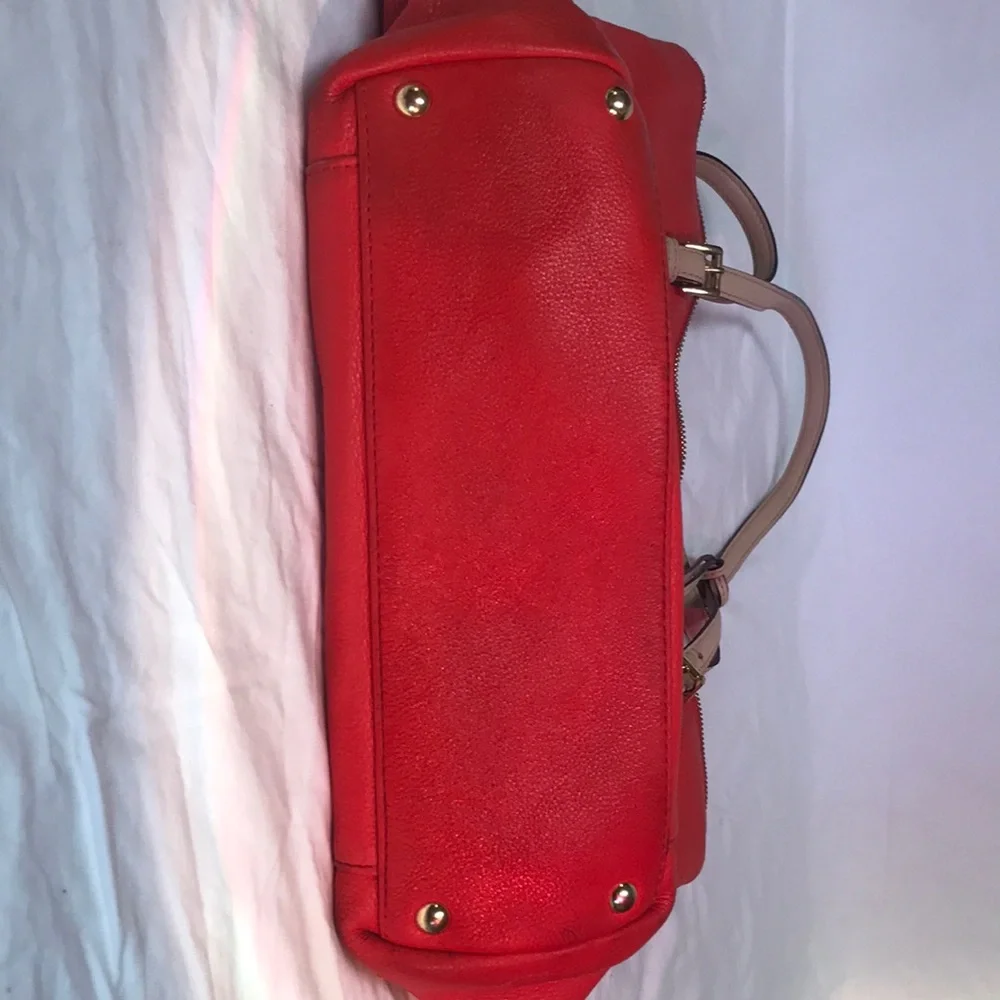 Michael Kors Coral Leather Tote Bag with Gold MK Charm